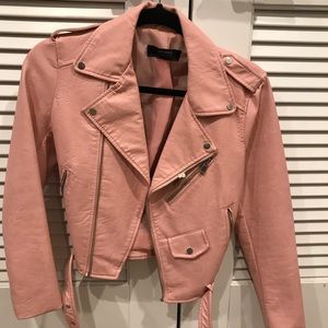 Pale pink leather biker jacket